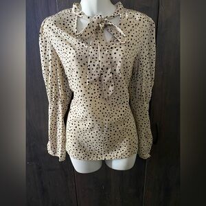 Boohoo Polka Dot Blouse with Bow Tie size 2